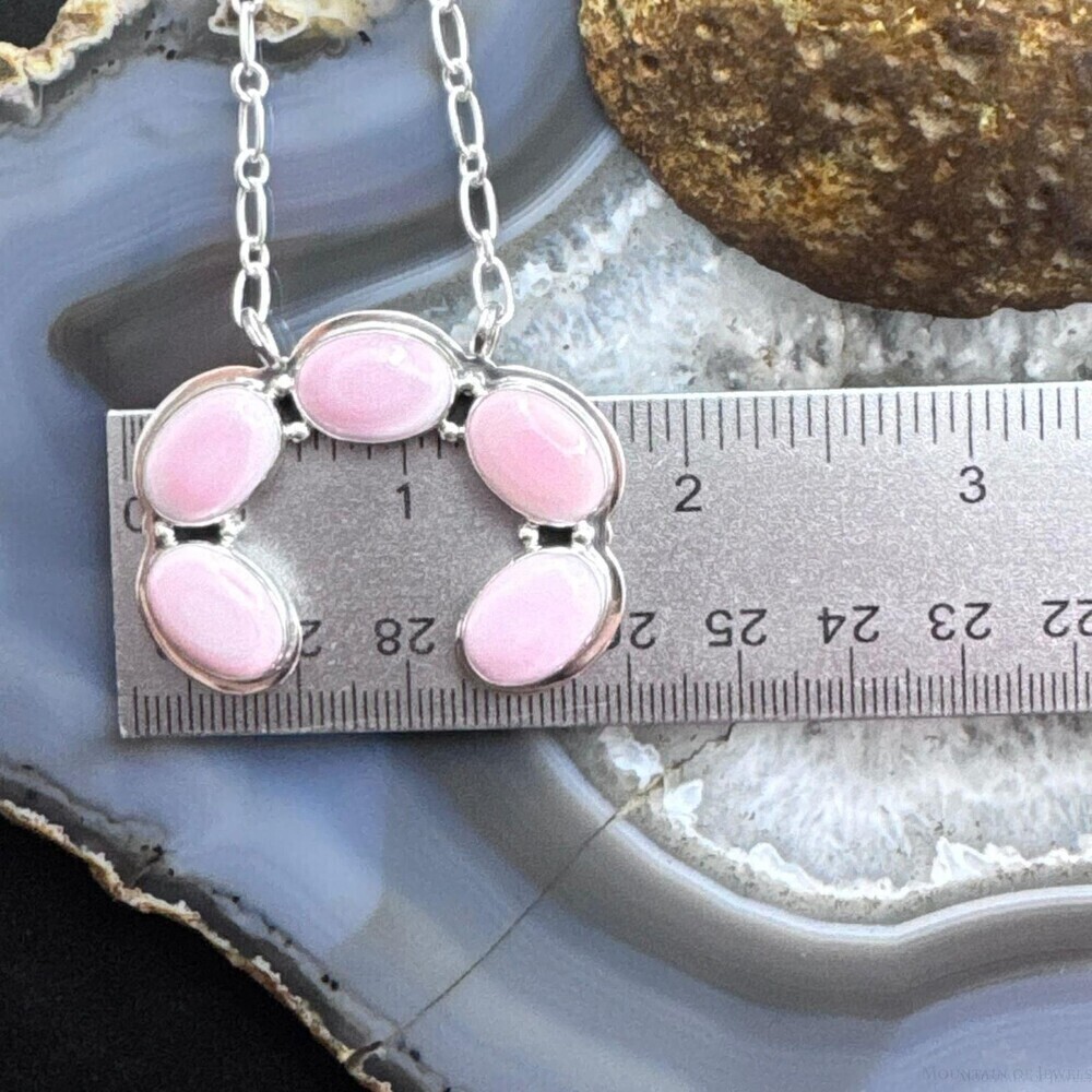 Native American Sterling Silver 5 Oval Pink Conch Naja Pendant W/Chain For Women - Picture 9 of 10